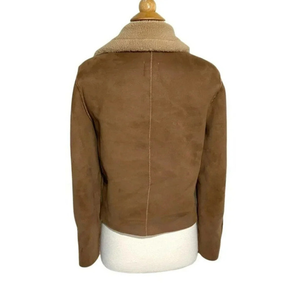 H&M 0 brown faux suede biker moto jacket with‎ zipper accents - Picture 3 of 6